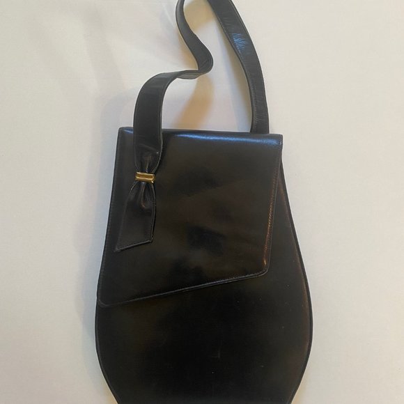 ADORABLE BLACK VINTAGE LENNOX PURSE! Unique curvy, oblong shape! 1950's? - Picture 2 of 5